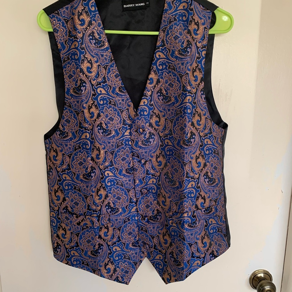 Men's Paisley Vest - Blue and Gold
